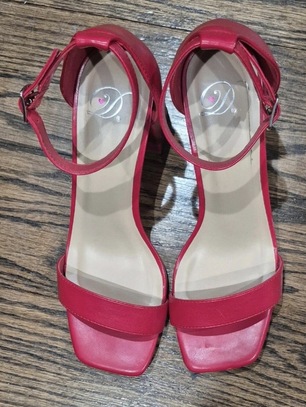 Delicious Women's Red Open-Toe Ankle-Strap Block Heels Size 7.5